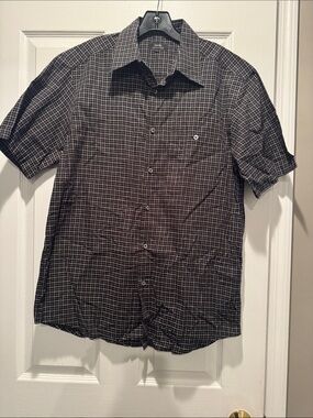 Zanella Italy Luxury Cotton Linen Plaid Short Sleeve Sport Shirt Size L